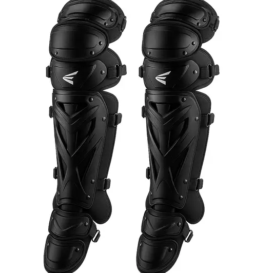 Easton Jen Schro THE VERY BEST Softball Catcher's Leg Guards displayed showing their premium women's specific construction and elite fastpitch protection design.
