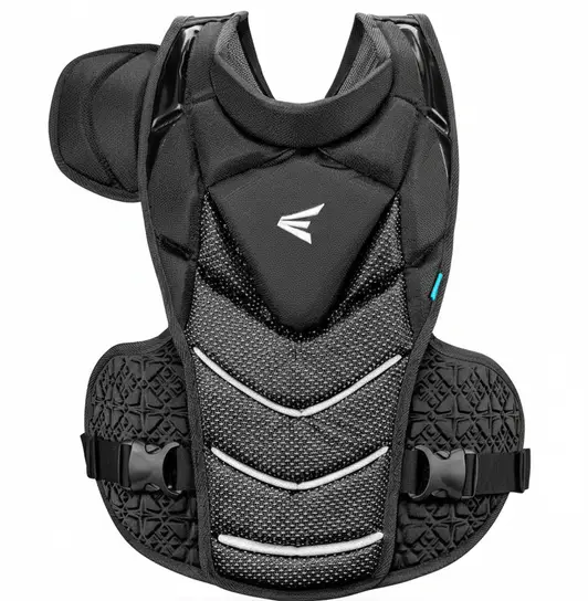 Easton Jen Schro THE VERY BEST Softball Catcher's Chest Protector displayed showing its premium women's specific construction and elite fastpitch protection design.