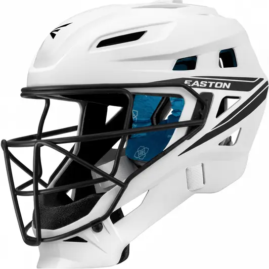 Easton Jen Schro THE VERY BEST Softball Catcher's Helmet displayed showing its premium women's specific construction and elite fastpitch mask geometry for competitive catchers.