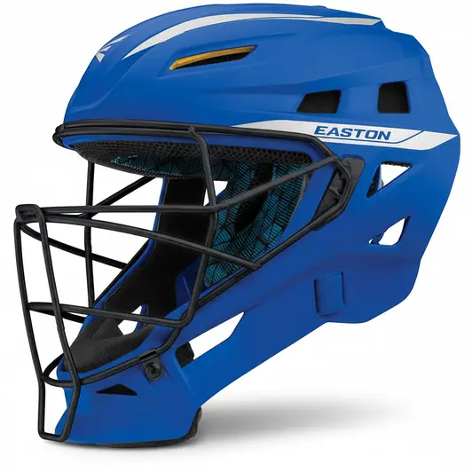 Easton Pro X Catcher's Helmet displayed showing its competitive construction and Pro X mask system for high school and travel ball catchers at the mid-tier investment level.
