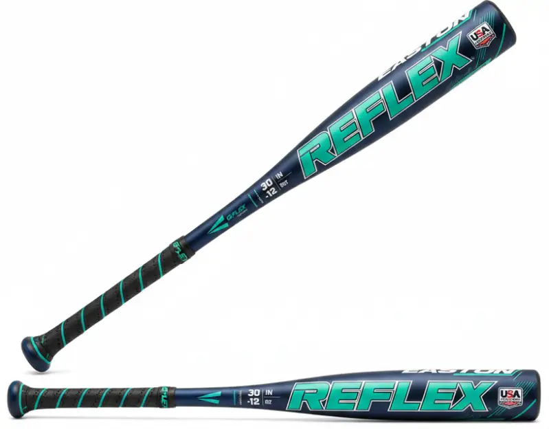 Easton Reflex USA Baseball Bat displayed showing its aluminum construction and developmental swing weight profile for growing youth players.