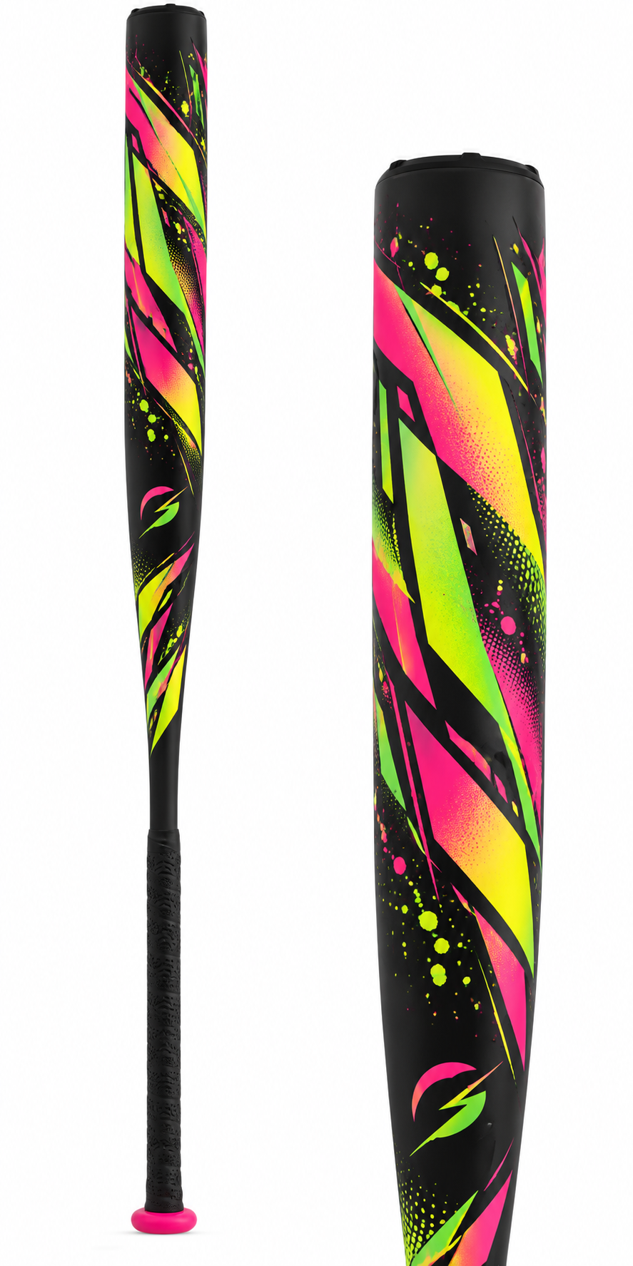 Easton Stealth 13" Loaded Dual Stamp Slow Pitch Softball Bat: S32ESD6P1, a one-piece composite bat in a black finish with a yellow-to-pink gradient accent and a pink-tipped grip.