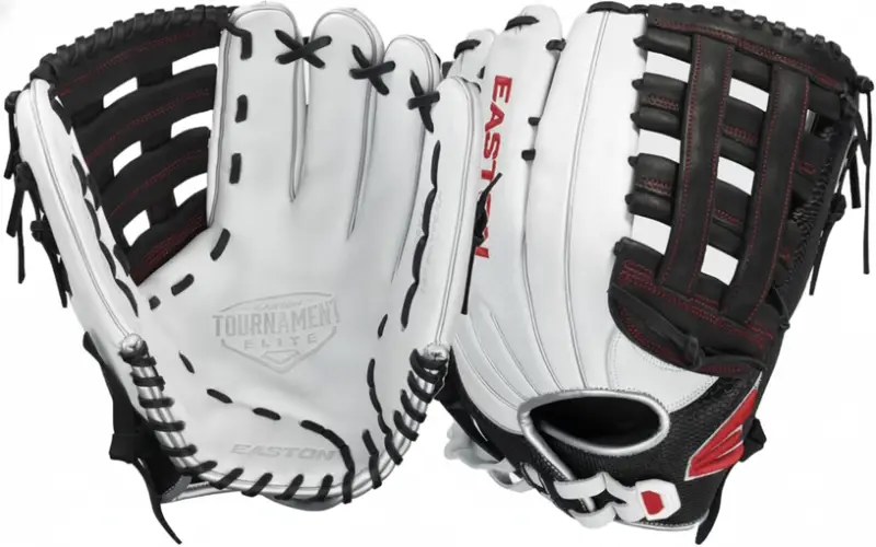 Easton Tournament Elite Series Slowpitch Softball Glove displayed showing its tournament-level construction and premium leather palm.