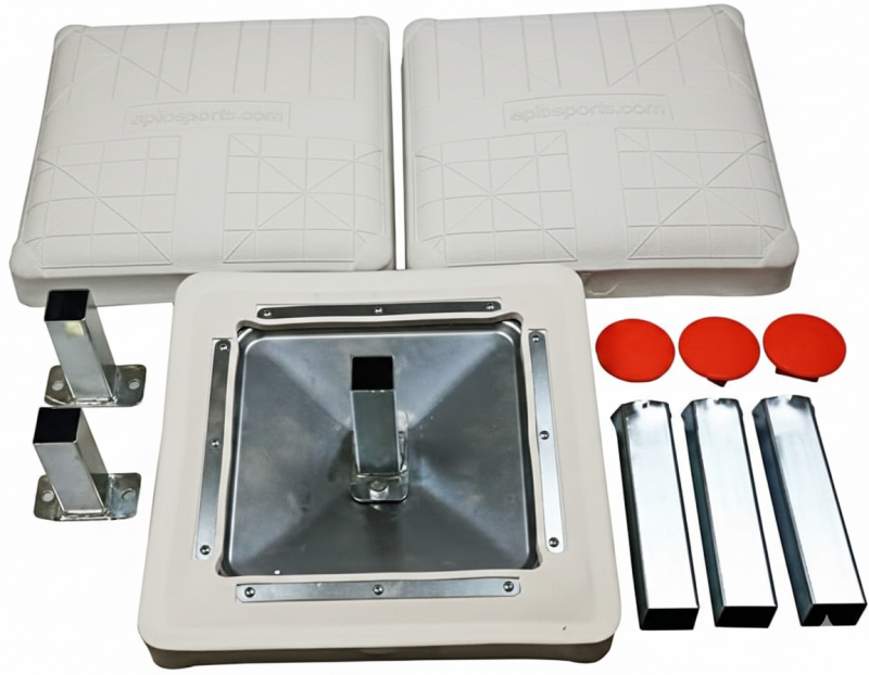 Set of 3 white molded baseball bases with anchors, 15"x15"x3", professional style for games or practice.