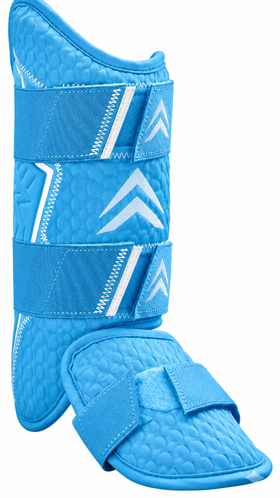 Baseball leg guard by EvoShield, in light blue with textured padding.