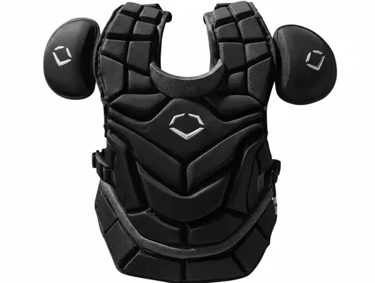 EvoShield Pro-SRZ Baseball Catcher's Chest Protector displayed showing its Gel-to-Shell molding construction and personalized fit technology for competitive catchers.