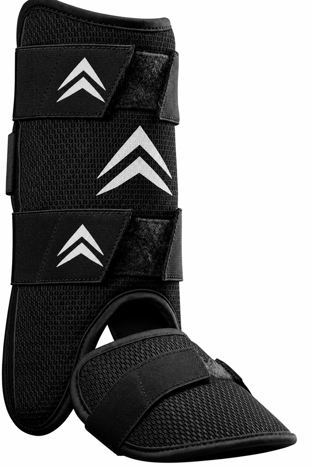 Baseball leg guard by EvoShield, in black mesh with adjustable straps.