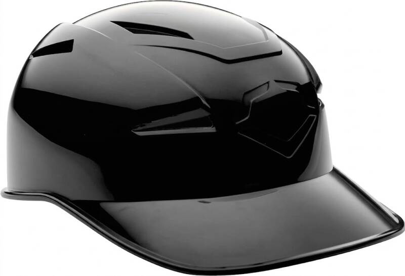 Catcher's skull cap by EvoShield Pro-SRZ Vented Skull Cap 2.0 in gloss black with ventilation channels for airflow behind the plate.