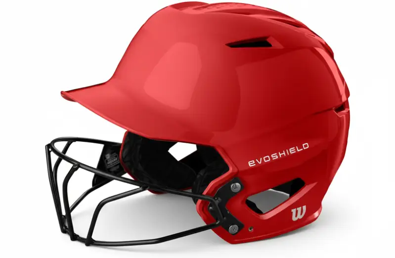 EvoShield XVT™ 2.0 Batting Helmets with Facemask displayed showing its Reactive Gel technology construction and integrated facemask coverage.