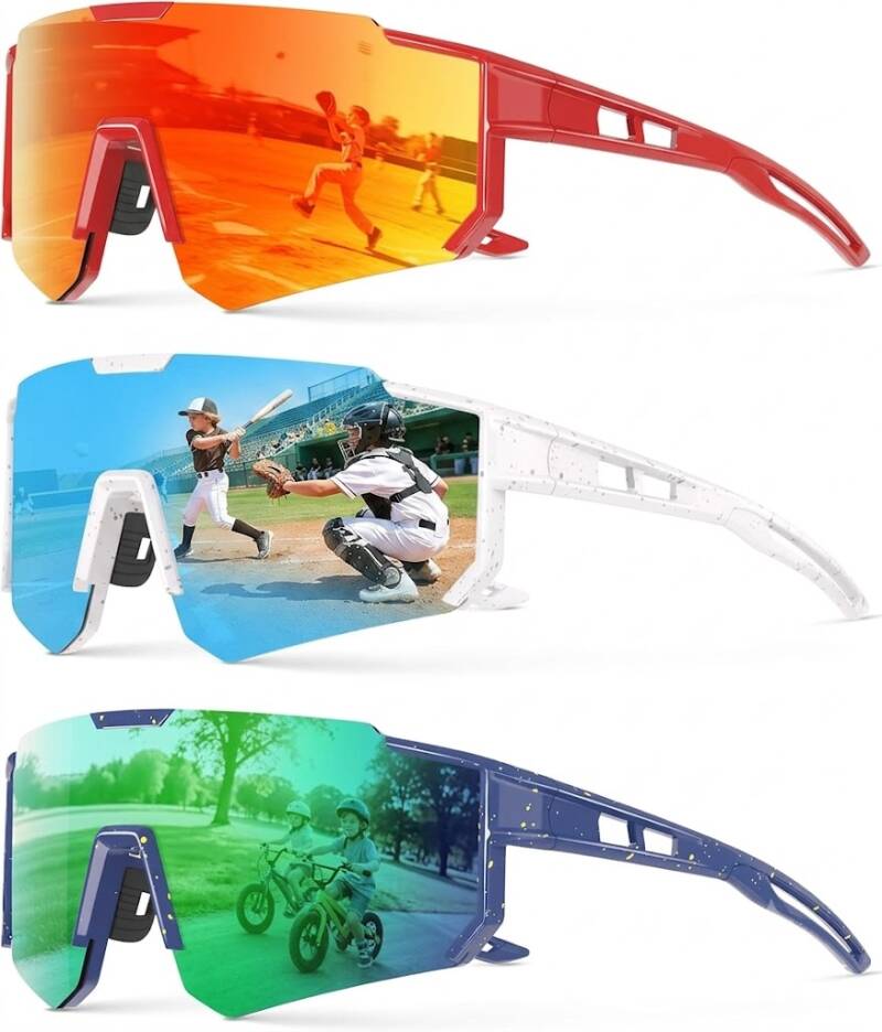 Fanshen Youth Baseball Sunglasses for Kids, lightweight youth sunglasses with an impact-resistant lens and wraparound frame.