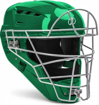 FORCE3 XS3 PRO Catcher's Helmet displayed showing its Dyneema-reinforced construction and advanced impact absorption design for elite competitive baseball catchers.