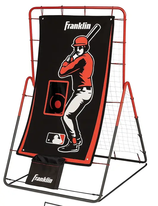 Franklin Sports Baseball Pitching Target and Rebounder Net displayed showing its integrated strike zone target and lightweight portable frame.