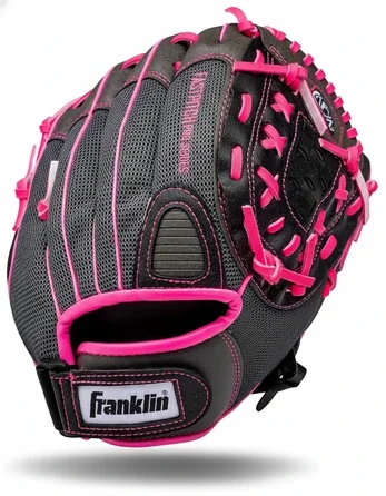 Franklin Sports Girls Softball Glove displayed showing its accessible girls-specific construction and youth outfield design for recreational fastpitch programs.