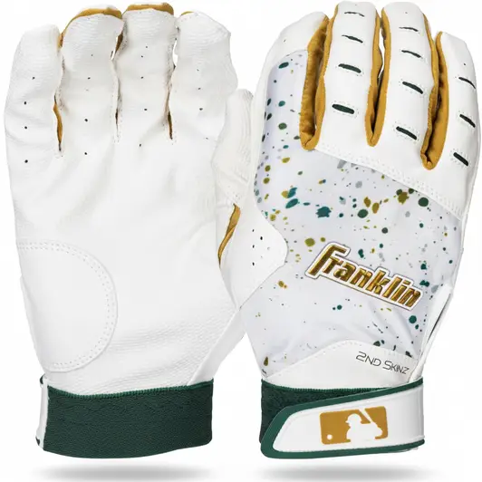 Franklin Sports MLB 2nd Skinz Batting Gloves with close-to-skin synthetic construction delivering minimal-profile fit and adequate grip consistency for budget-tier baseball players.