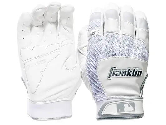 Franklin Sports Shok-Sorb X Baseball Batting Gloves displayed showing their vibration management construction and targeted absorption design for high-volume competitive hitters.