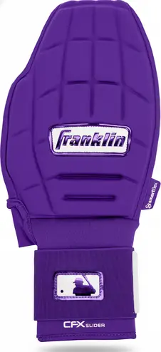 Franklin Sports MLB Baseball and Softball Sliding Mitt displayed showing its padded shell and dual wrist strap system.