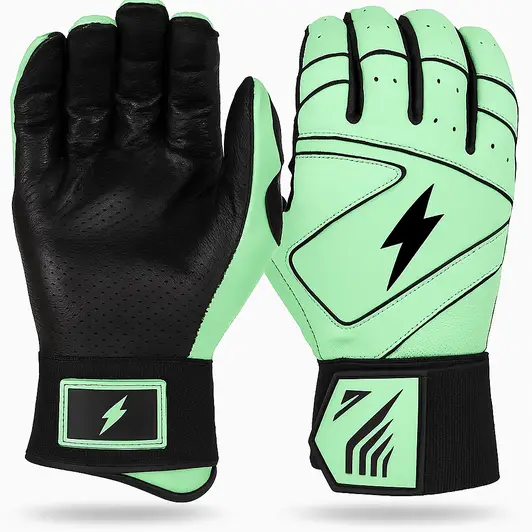 Franklin Sports MLB Infinite Powerstrap batting gloves displayed showing their adjustable powerstrap wrist closure and cabretta leather palm.