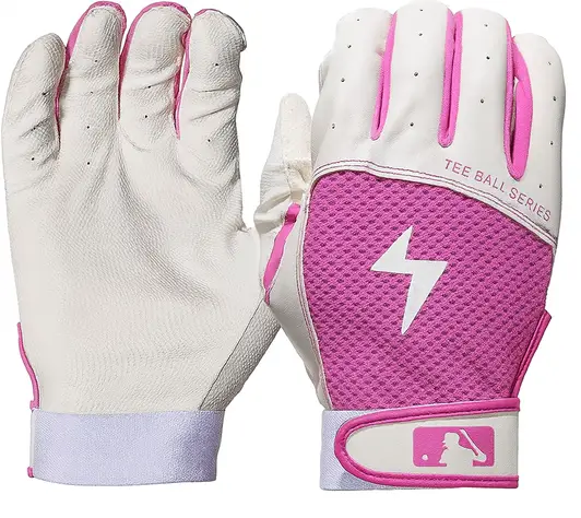 Franklin Sports MLB Teeball Flex Series Batting Gloves displayed showing their flexible t-ball construction and smallest youth sizing for the youngest developing players.