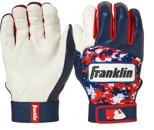 Franklin Sports MLB Youth Digitek Camo Batting Gloves displayed showing their distinctive camo pattern and youth-specific construction for personality-conscious young players.