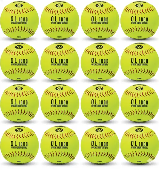 Franklin Sports Practice Softballs OL1000 Fastpitch 12-Inch Yellow with high-visibility optic yellow construction for fastpitch programs who want clear tracking conditions in their everyday 12-inch batting practice supply.