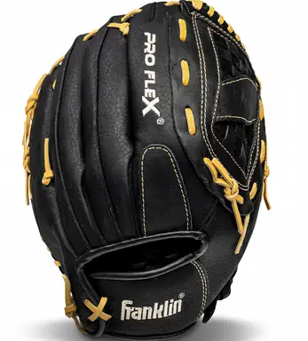 Franklin Sports Proflex Softball Glove displayed showing its accessible construction and closed web pitcher configuration for recreational fastpitch programs.