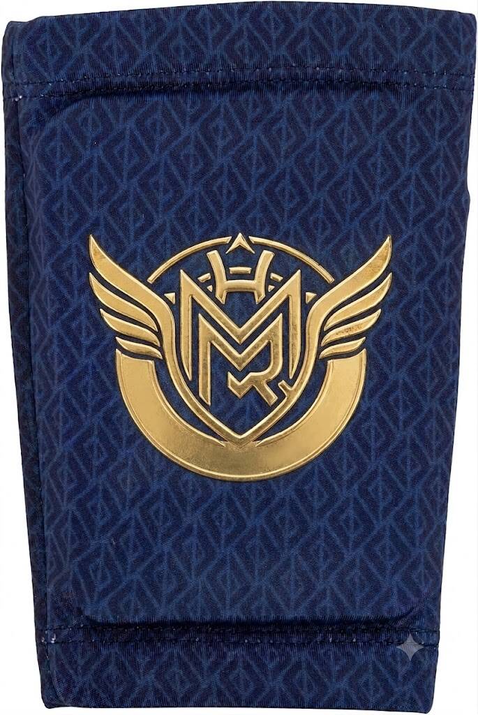 Franklin Sports PRT navy blue wrist guard with metallic gold logo for baseball and softball players.