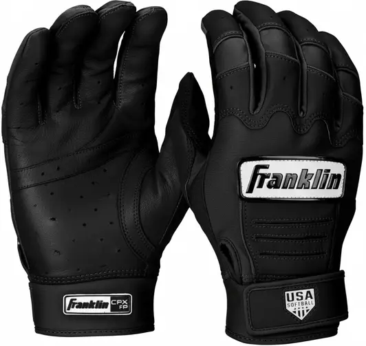 Franklin Sports USA Softball Women's Batting Gloves displayed showing their women's specific construction and accessible grip design for competitive and recreational softball hitters.