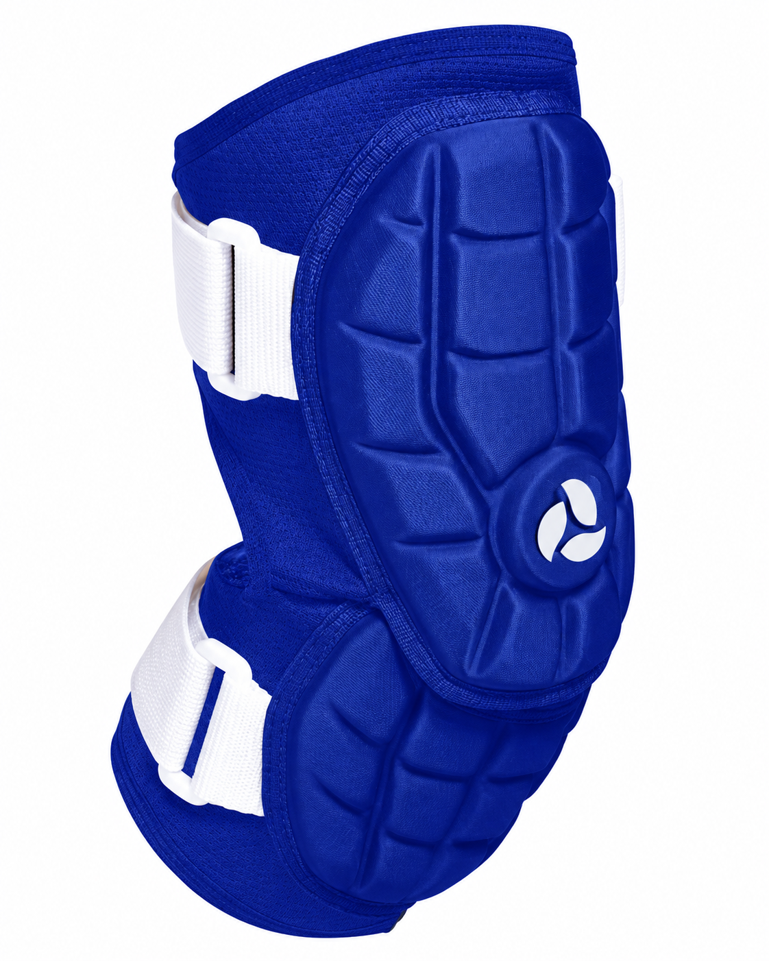 Baseball elbow guard by G-Form, in royal blue with white straps.
