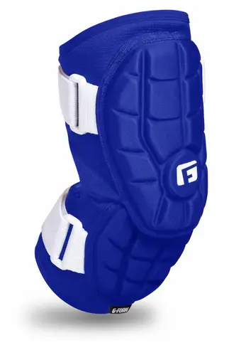 G-Form Elite 2 batter's elbow guard in royal blue with reactive impact padding and compression sleeve fit for high school and adult players who prioritize mobility.