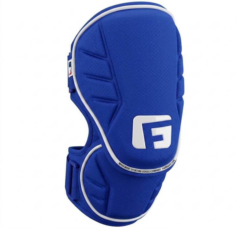 G-Form MLB Alpha baseball elbow guard in royal blue with white trim and SmartFlex padding technology.