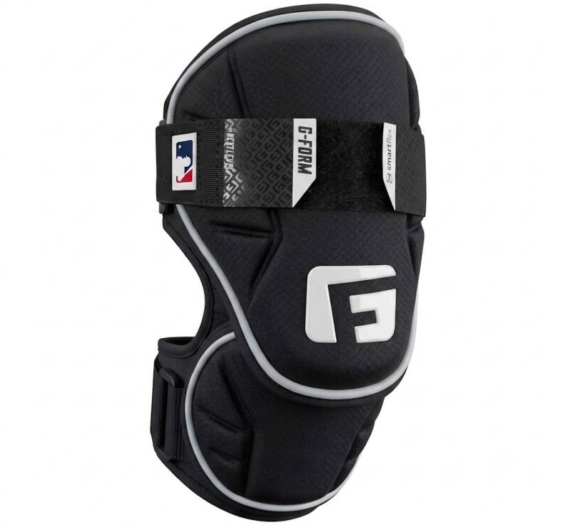 G-Form MLB Surge baseball elbow guard in black with gray trim and SmartFlex impact absorption padding.