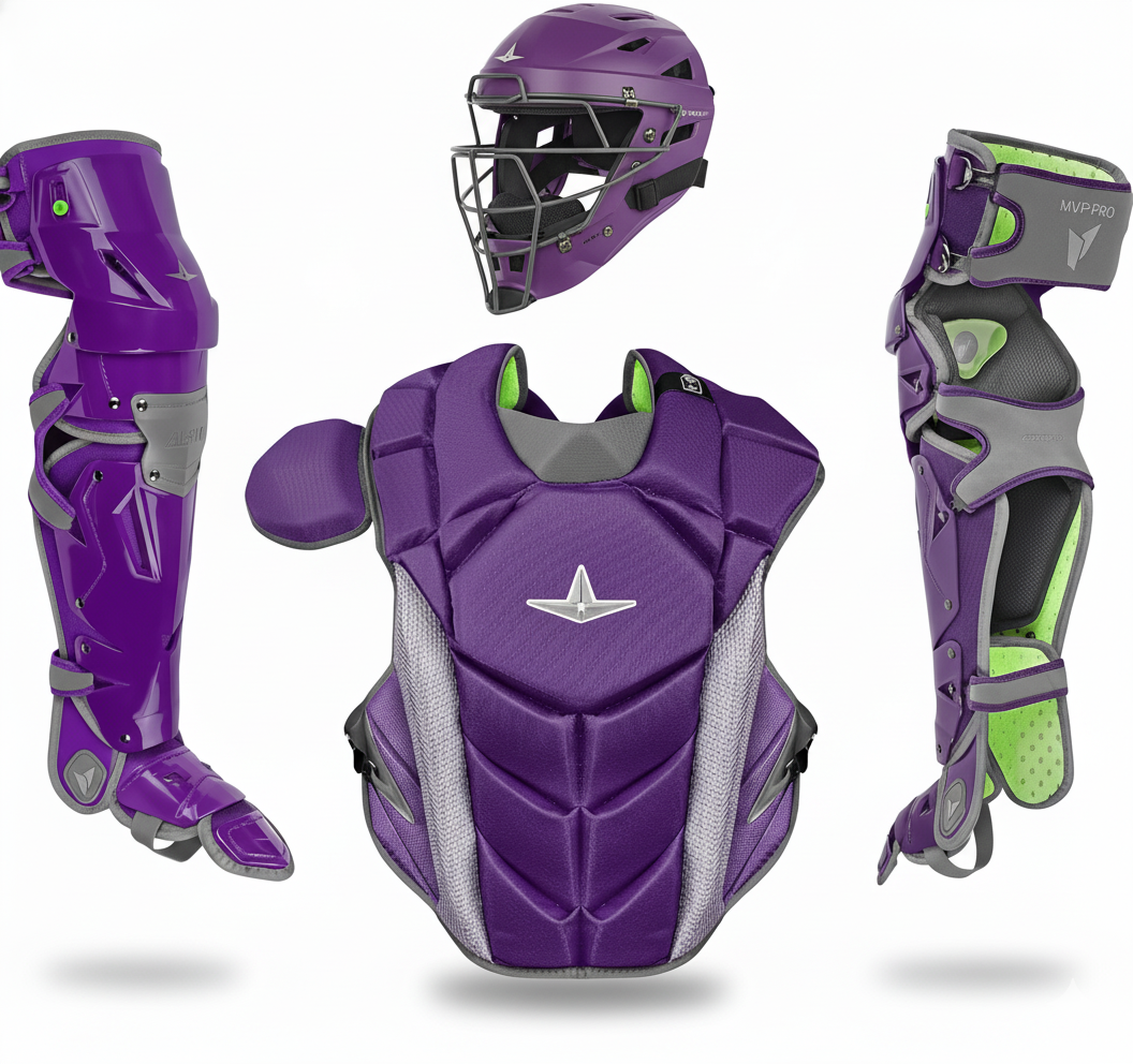 Baseball catchers gear including mitts, chest protectors, and masks for safety and performance