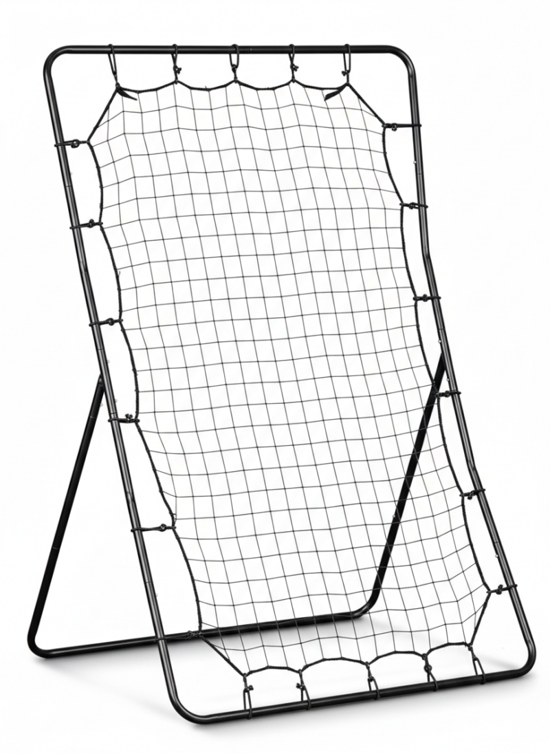Pitch back rebounder net for baseball and softball pitching and fielding practice.