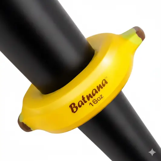 GoSports Original Batnana Baseball and Softball Bat Weight 16 oz in curved banana form factor delivering standard warm-up contrast performance with the most distinctive design in the bat weight category.