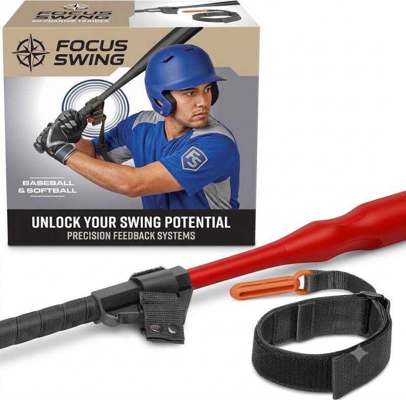 GoSports Pinpoint Baseball & Softball Swing Trainer Batting Aid, a bat-mounted attachment with an adjustable armband and a 3-level feedback release system.