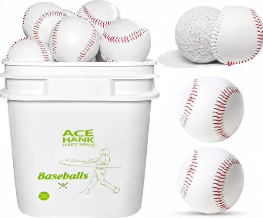 HANKLENSS Bucket of Baseballs displayed showing their bulk bucket quantity construction and high-volume practice baseball design.