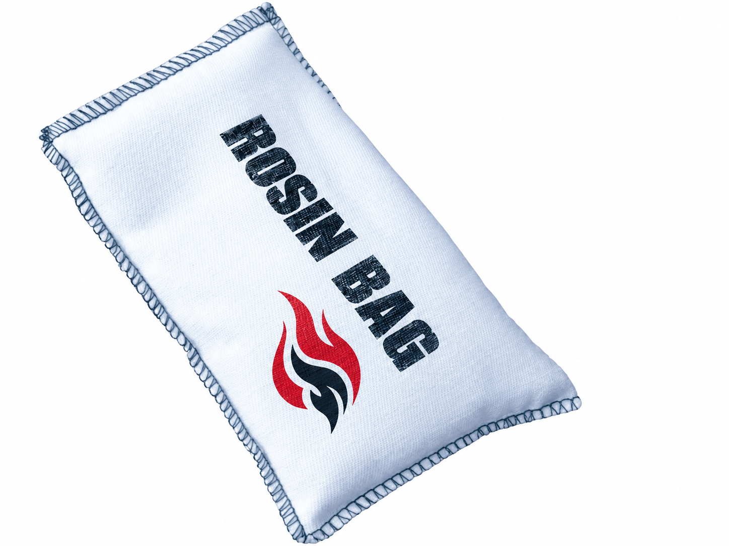 Extra large rosin bag by Hot Glove, white woven pouch with a fabric loop tab.