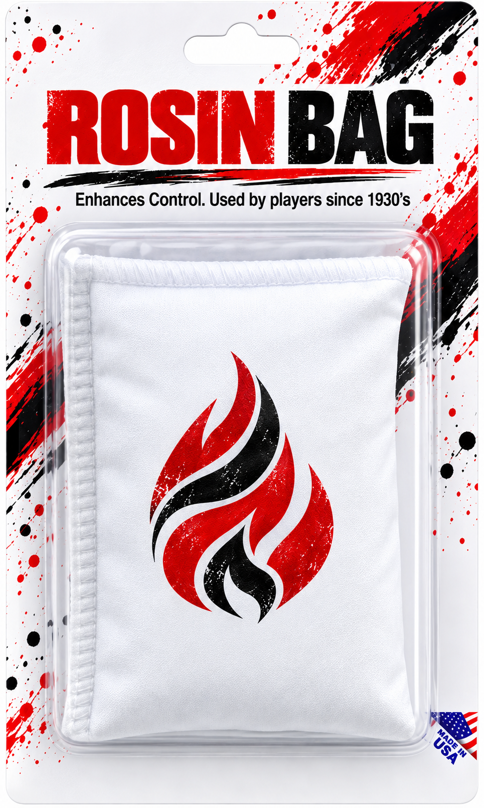 Rosin bag by Hot Glove, white pouch sealed in a clear blister on a white card.