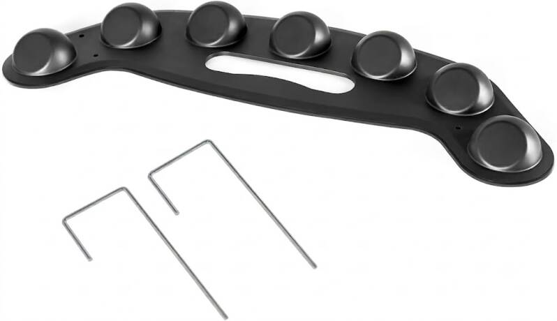 JASCOPRO Bad Hop Baseball Softball Training Equipment, a black rubber fielding mat with seven raised semi-circular domes and ground stakes for anchoring.