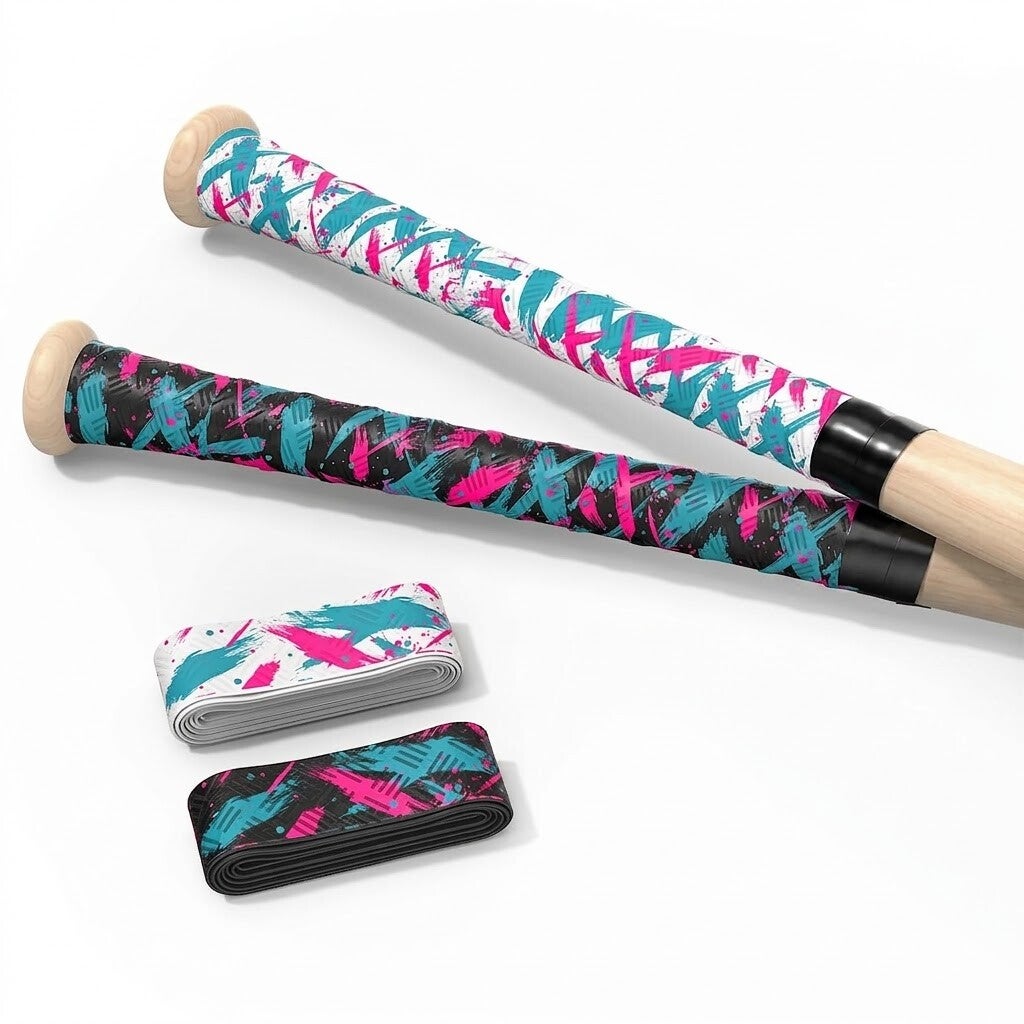 JAYA bat grip tape 2-pack in teal and pink splatter pattern with mixed light and dark colorway options.