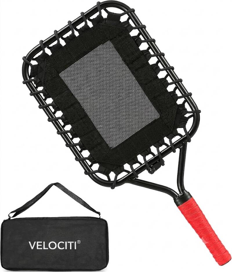 Jikbeed Fungo Racket shown displaying its mesh racket-style hitting surface.