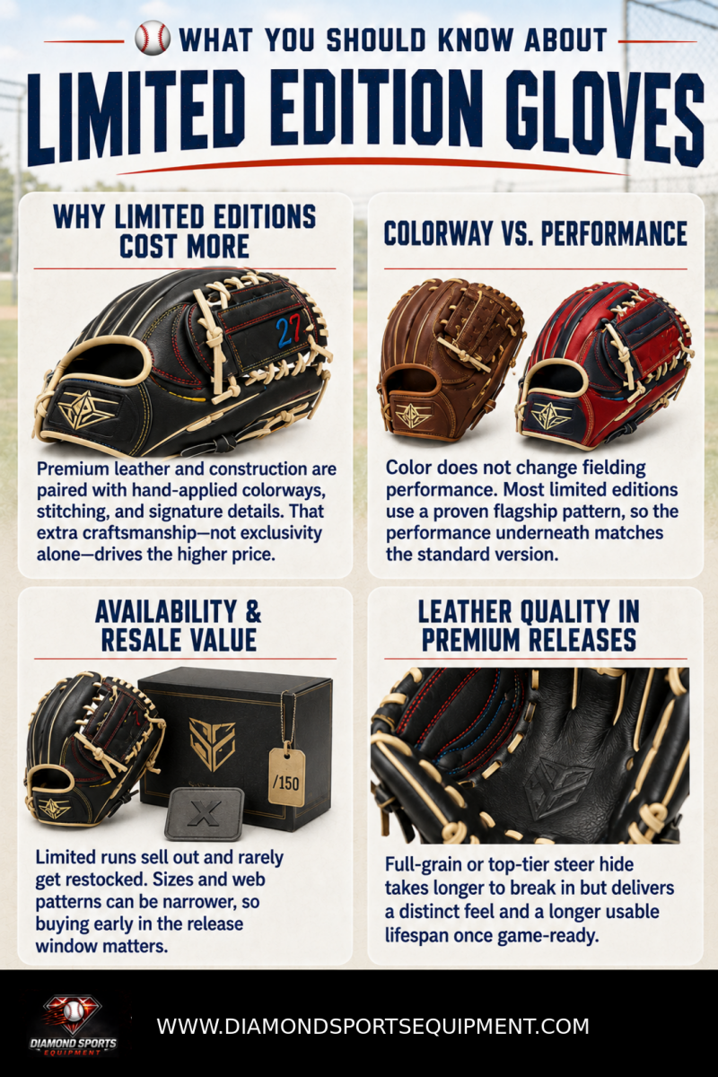 Limited edition baseball glove buying guide covering pricing, colorway versus performance, resale value, and leather quality.
