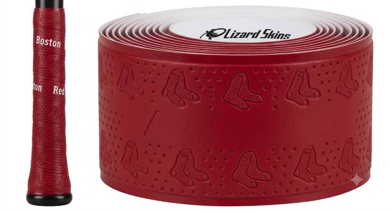 Lizard Skins DSP Ultra MLB Team bat grip in red with embossed team logo pattern and wrapped bat handle shown.