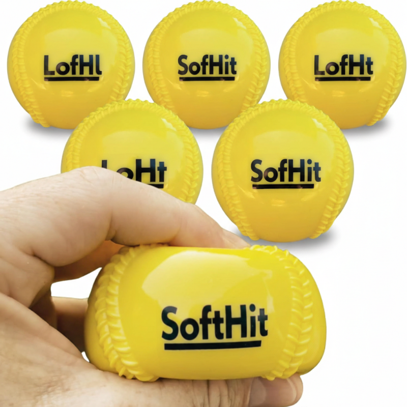 LoFli Limited-Flight Training Baseballs shown for backyard and indoor baseball hitting and fielding practice with realistic regulation flight arc replication.