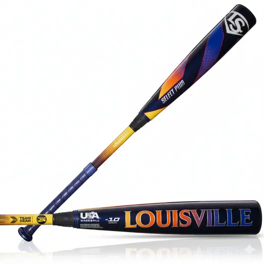 Louisville Slugger 2025 Select PWR USA Baseball Bat displayed showing its power-forward multi-drop construction and competitive youth design.