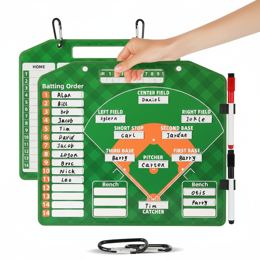 LYINGFISH Magnetic Baseball Lineup Board with player name magnet system for clear visual batting order and defensive positioning communication in the dugout.