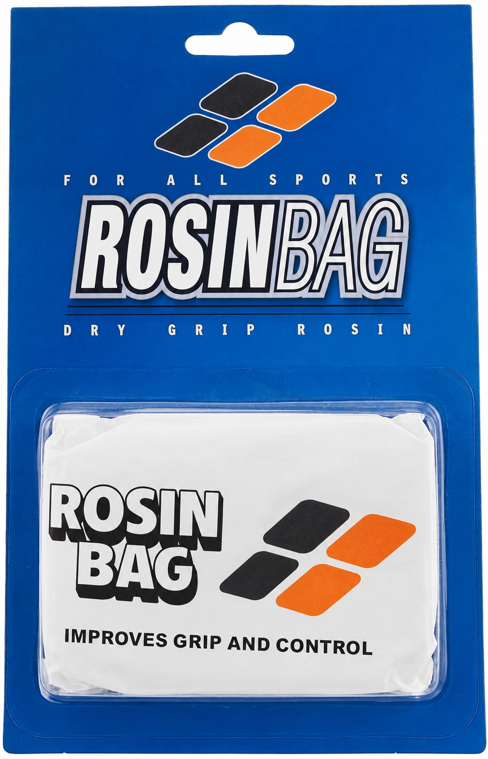 Rosin bag by Markwort, white pouch sealed in a clear blister on a blue card.