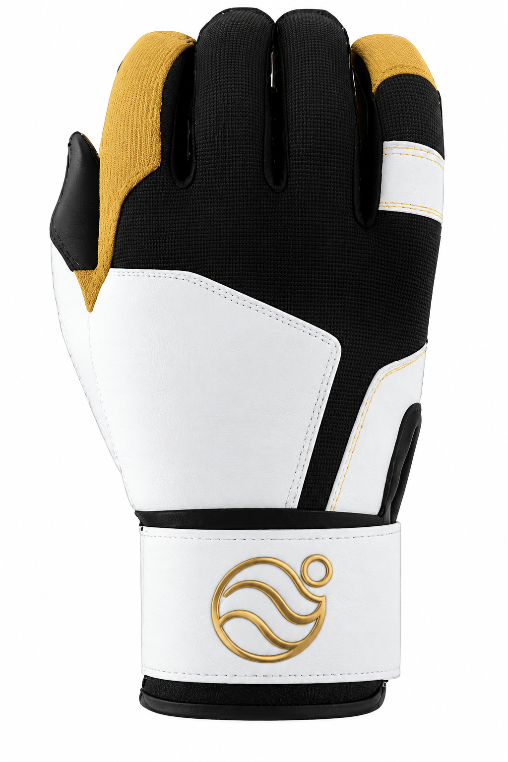 Batting gloves by Marucci for youth, with a full wrap strap in black and white.