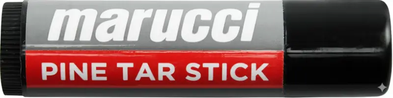 Marucci Pine Tar Stick in push-up applicator tube delivering traditional pine tar formulation for competitive travel ball and high school players who want premium grip enhancement matching their bat quality standard.