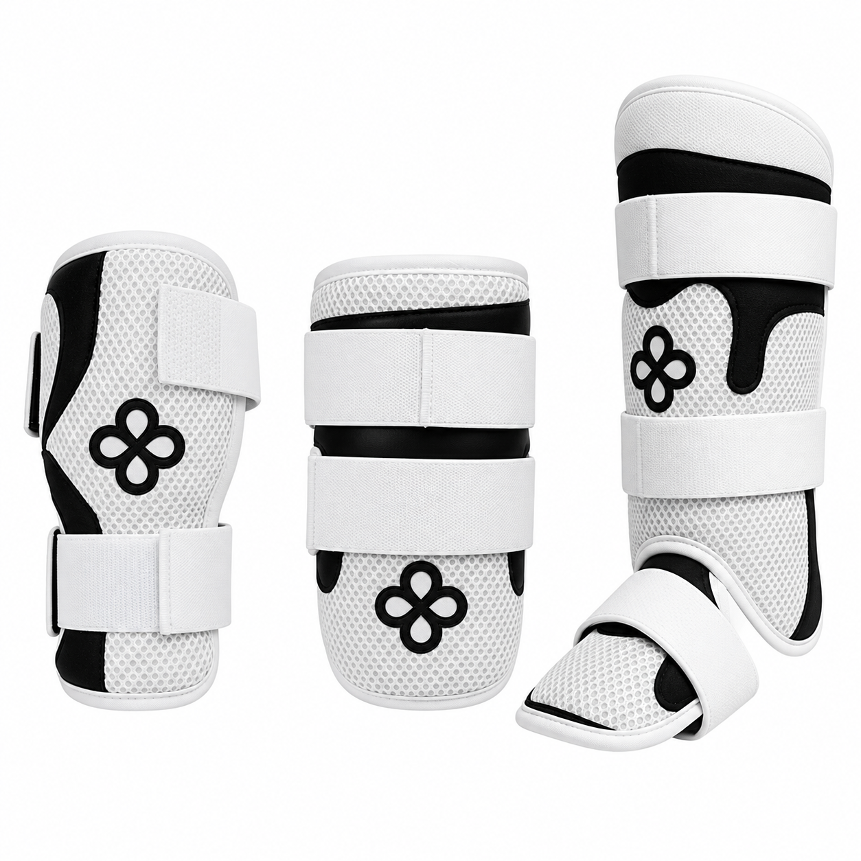 Baseball leg guard by MediCaptain, in white with elbow and wrist guards.
